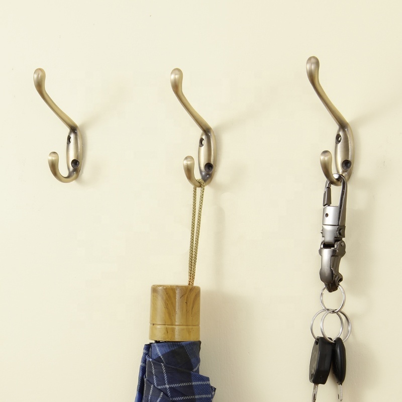 Double Prong Hook Wall Mounted Hooks for Hanging Coat and Hat