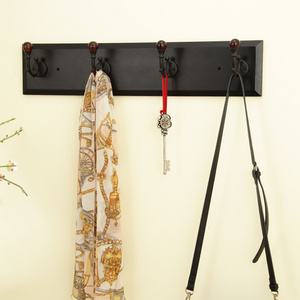 Wholesale Heavy Duty Metal Wood Towel Bag Key Holder Hanger Wall Mounted Coat Rack with 4 Hooks for Hotel