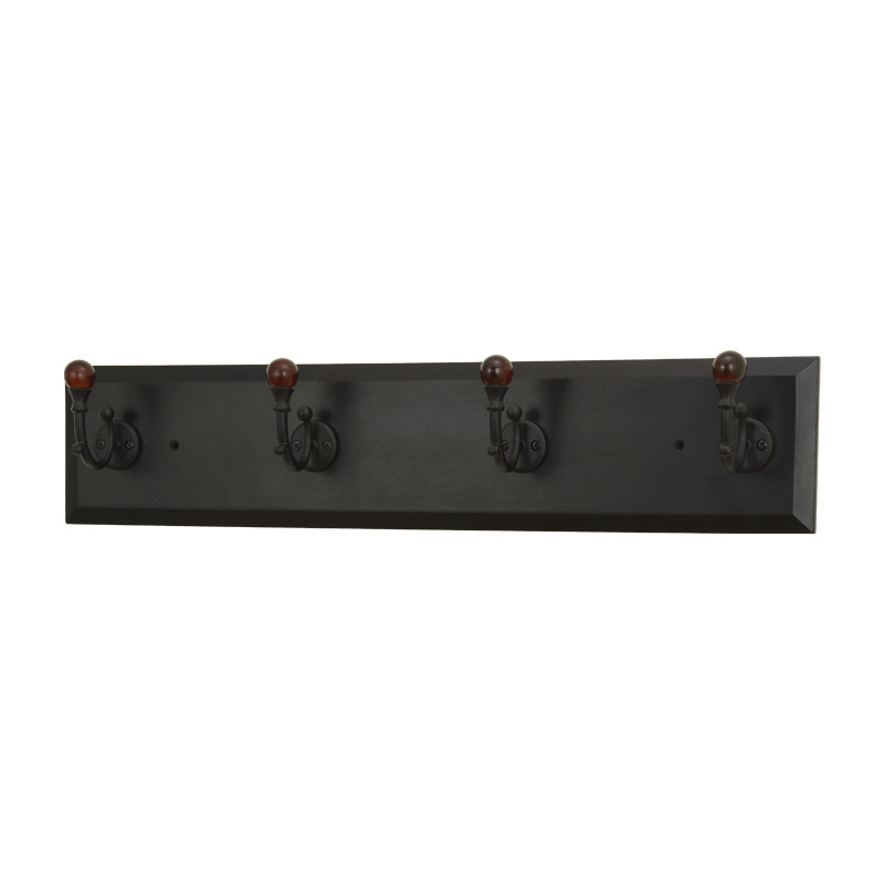 Wholesale Heavy Duty Metal Wood Towel Bag Key Holder Hanger Wall Mounted Coat Rack with 4 Hooks for Hotel