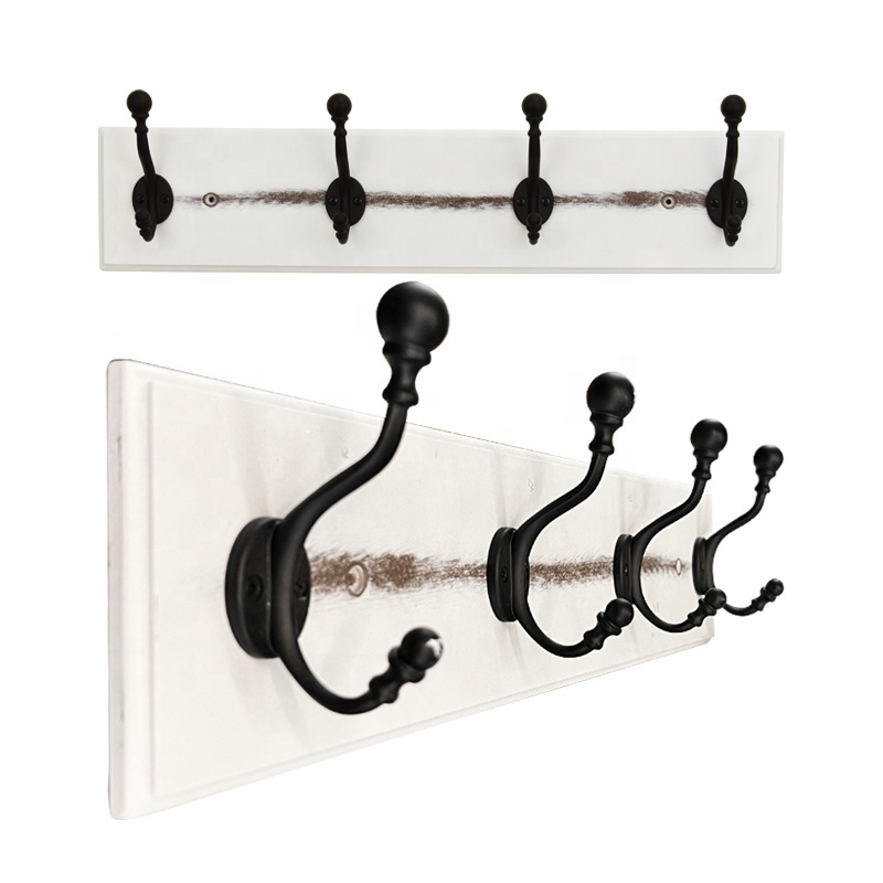 Clearance cheap Wood wooden coat racks wall mounted bedroom black metal 4 hooks & wall organisation