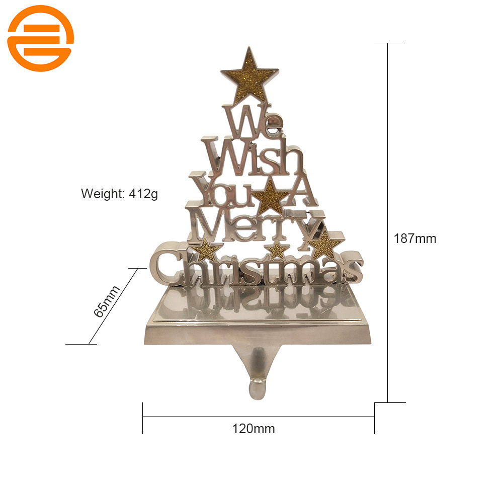 Christmas Hook Metal Stand Stocking Holder With We Wish You Merry Christmas Letters