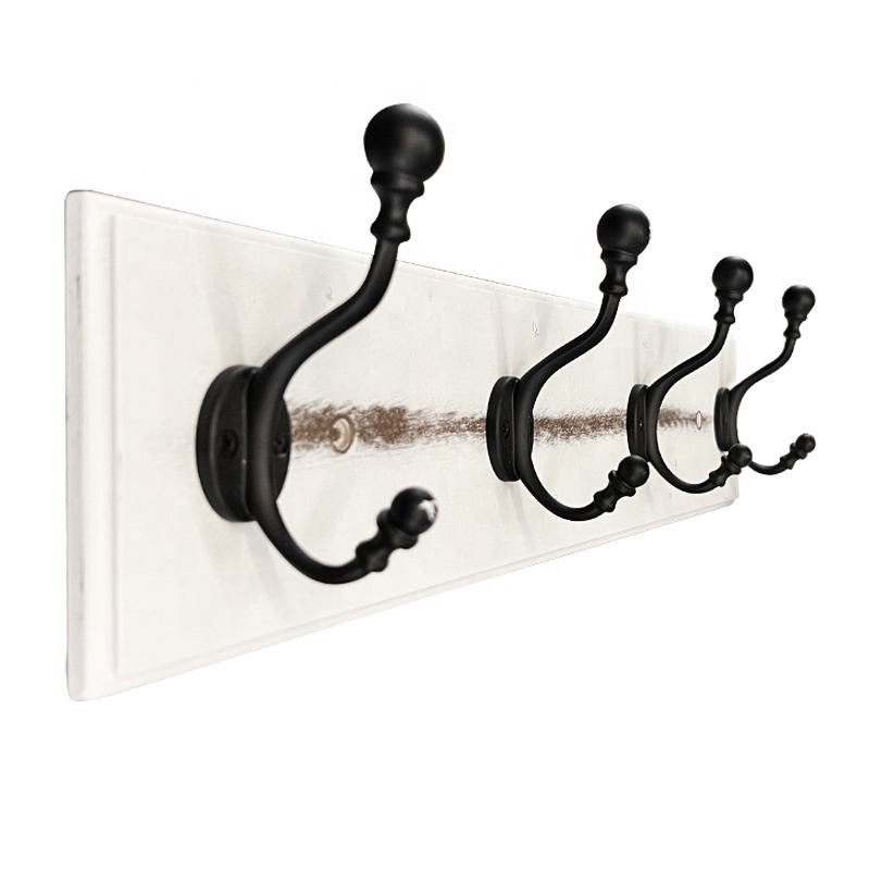 Clearance cheap Wood wooden coat racks wall mounted bedroom black metal 4 hooks & wall organisation