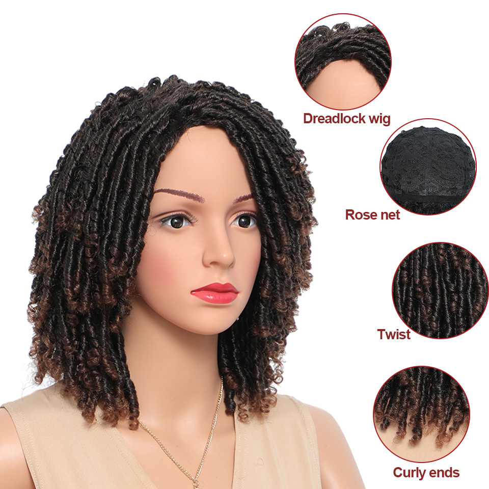 Dreadlock Wig Synthetic Braiding Wig Africa Braided Wigs For Women Black Red Hair Short Crochet Braid Faux Locs Hair