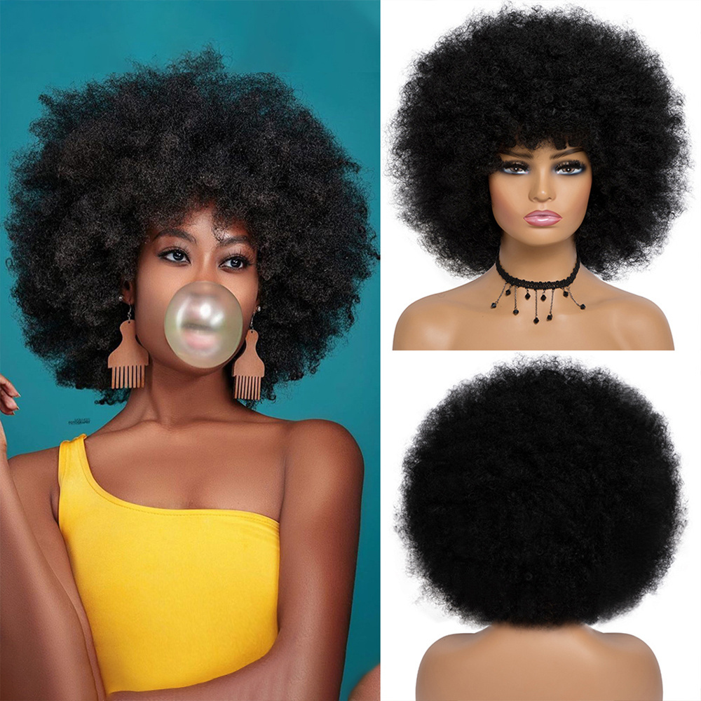 Short Hair Afro Kinky Curly Wigs With Bangs For Black Women African Synthetic Ombre Glueless Cosplay Women Short Fluffy Wigs