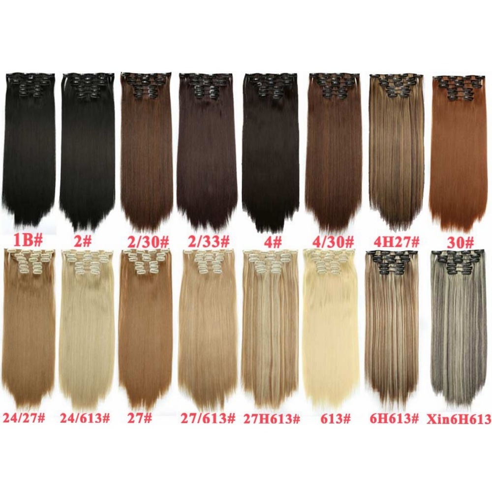 Long Straight Natural Black 16 Clip In Hair Extension 6 Pcs/Set 16 Clips Synthetic Hair Piece For Women 24 Inch 140G