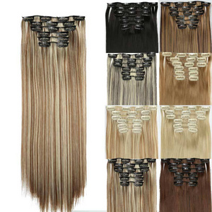 Long Straight Natural Black 16 Clip In Hair Extension 6 Pcs/Set 16 Clips Synthetic Hair Piece For Women 24 Inch 140G