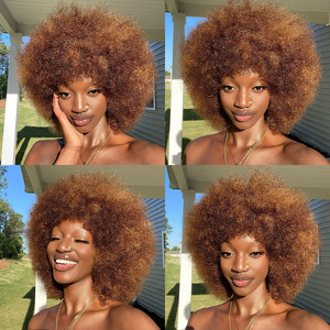 Short Hair Afro Kinky Curly Wigs With Bangs For Black Women African Synthetic Ombre Glueless Cosplay Women Short Fluffy Wigs