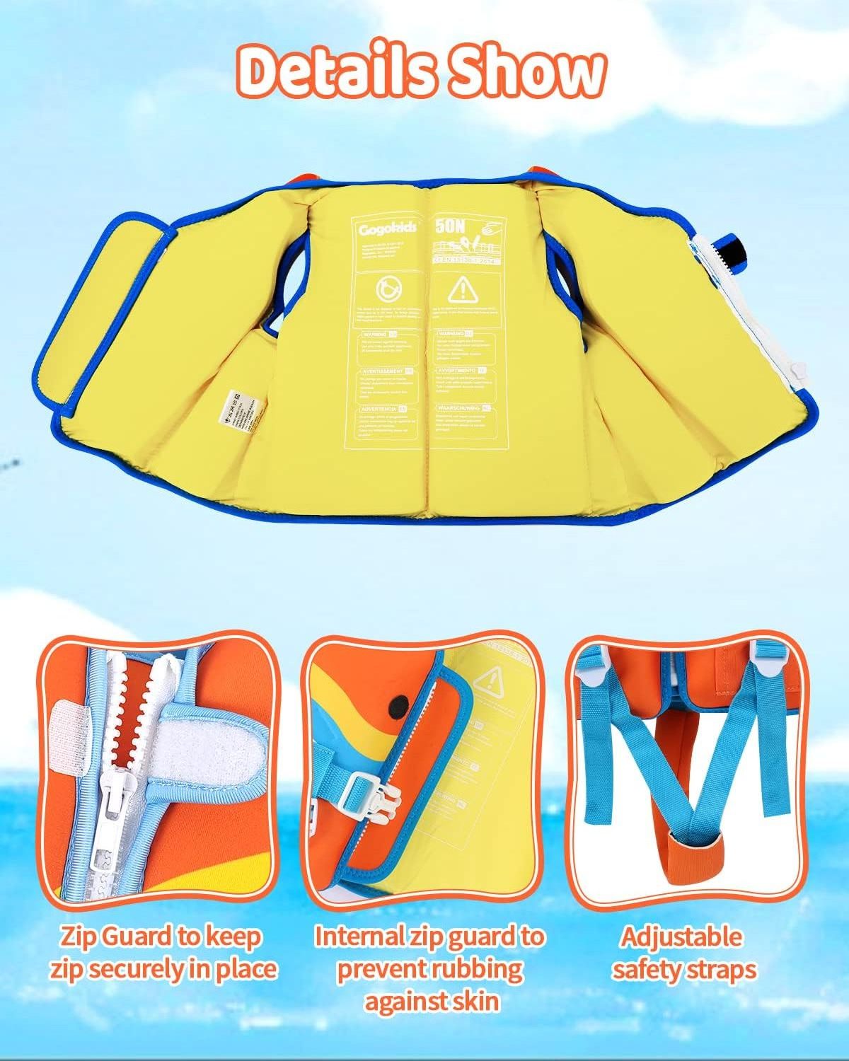 Emergency Adjustable Safety Strap Neoprene EPE Kids Swim Vest Float Jacket for Toddler Swimming Pool Aid Float Children Swimwear