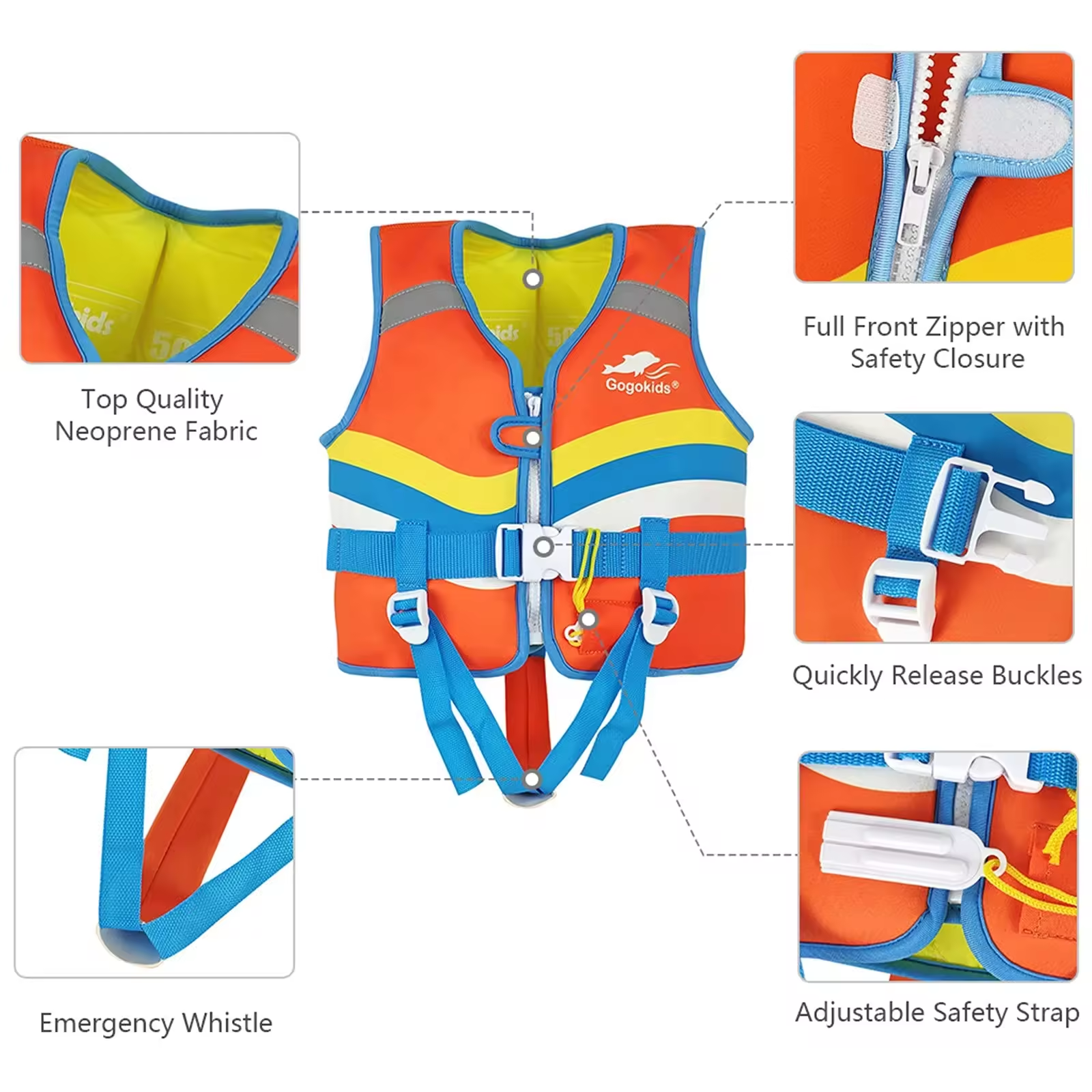 Emergency Adjustable Safety Strap Neoprene EPE Kids Swim Vest Float Jacket for Toddler Swimming Pool Aid Float Children Swimwear