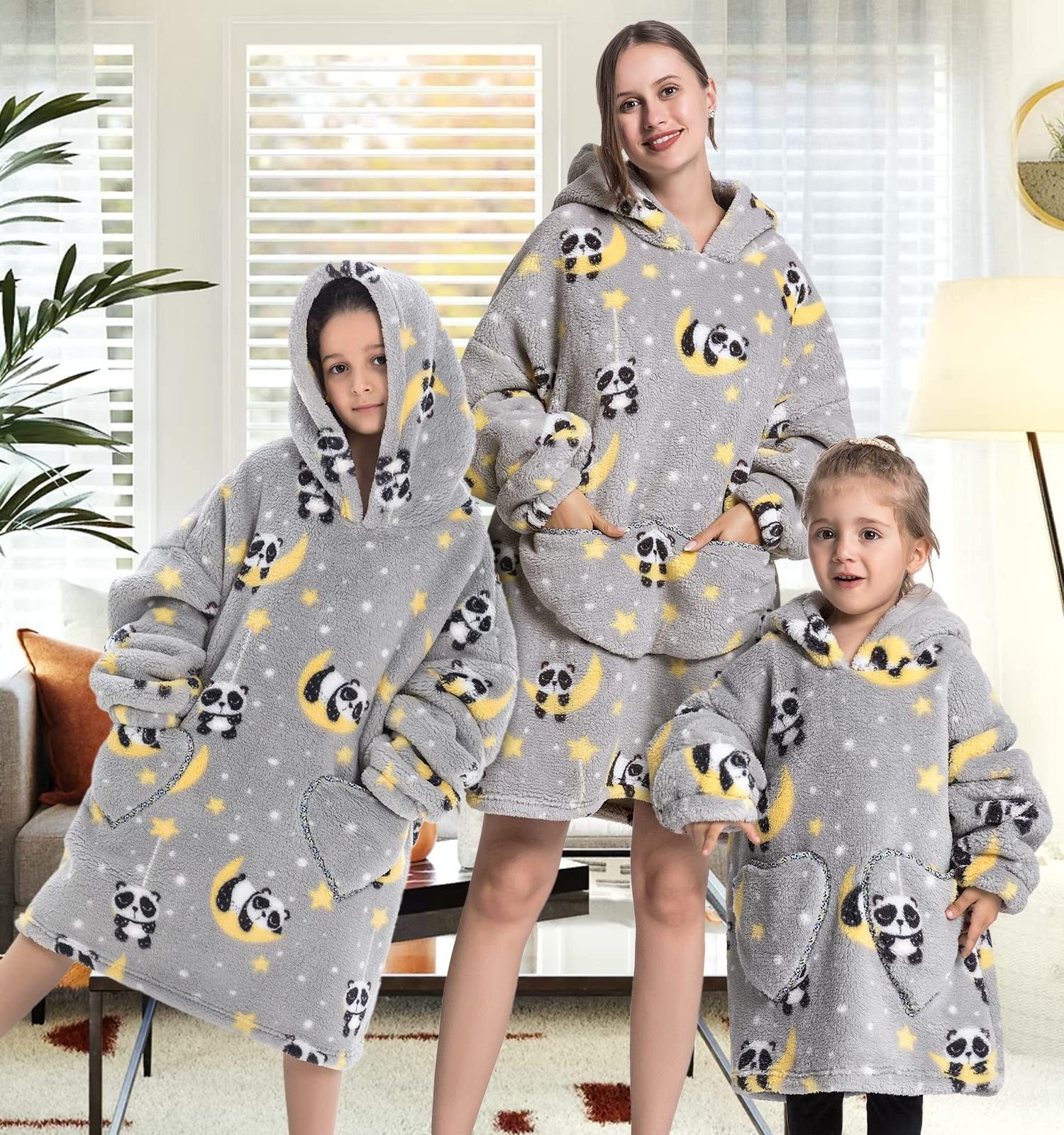 Warm Lightweight Family Wearable Blanket Sweatshirt Mommy And Me Panda Hoodie Blanket