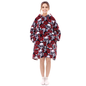 Adult Kids Fleece Plush Custom Print Oversized Flannel Sherpa Warm Wearable Blanket Hoodie With Sleeves