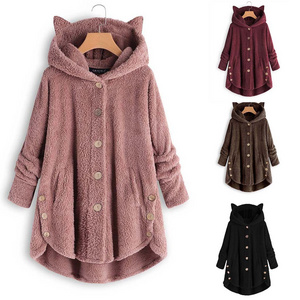 S-5XL Colors Girls Soft Fluffy Cat Ears Hooded Oversized Polyester Fur Pullover Women's Hoodies