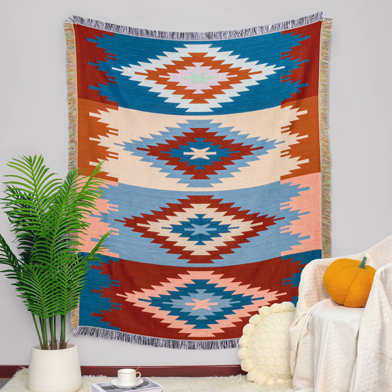 Ready To Ship Cotton And Polyester Woven Tapestry Promotional Throw Blanket Custom Jacquard Blanket