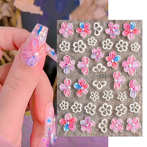 Summer Nail DIY Decorations 5D Embossed Pink Flower Nail Stickers For Beauty Nail Art