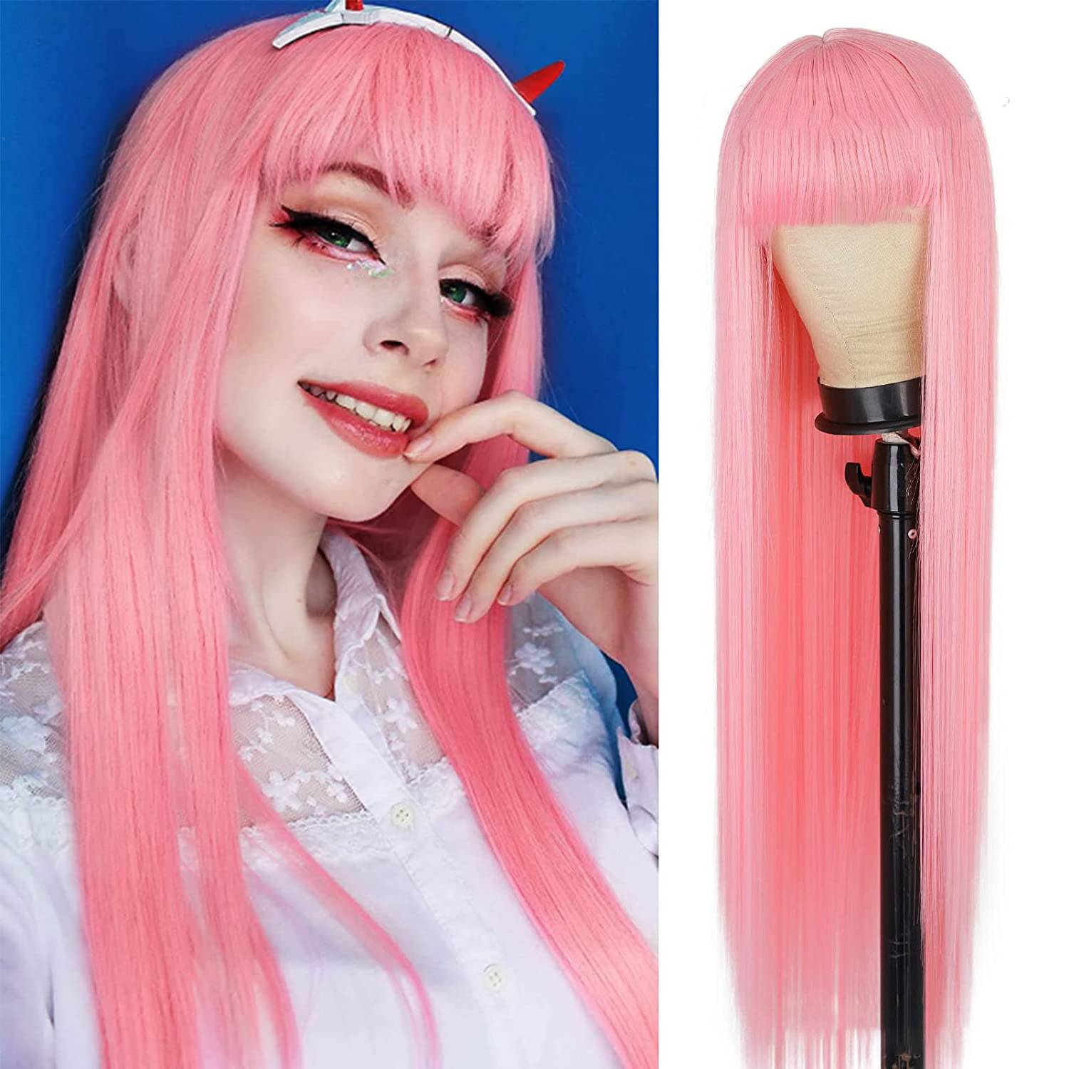 Stock Available High Temperature Fiber Colorful Long Straight Cosplay Hair Wigs With Flat Bangs