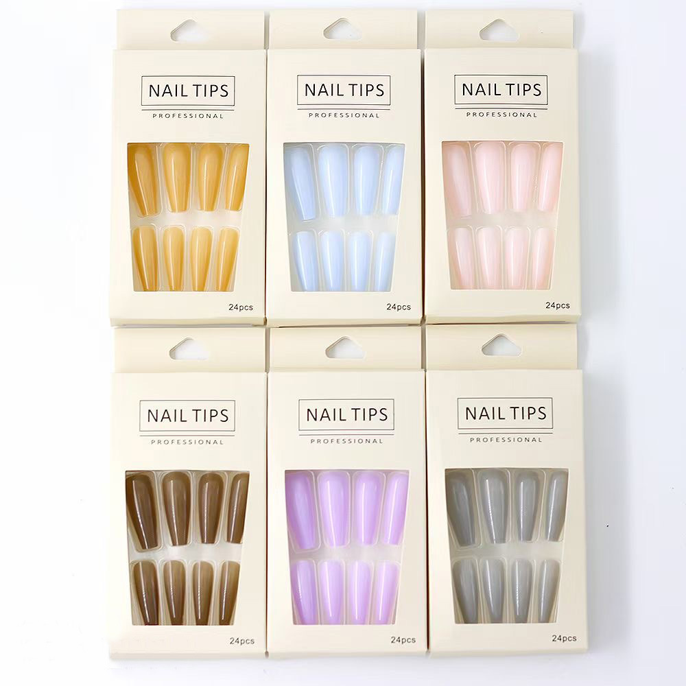 24pcs /box Artificial Fingernails Solid Candy Color Ballerina Square Coffin False Nail Tips Press On