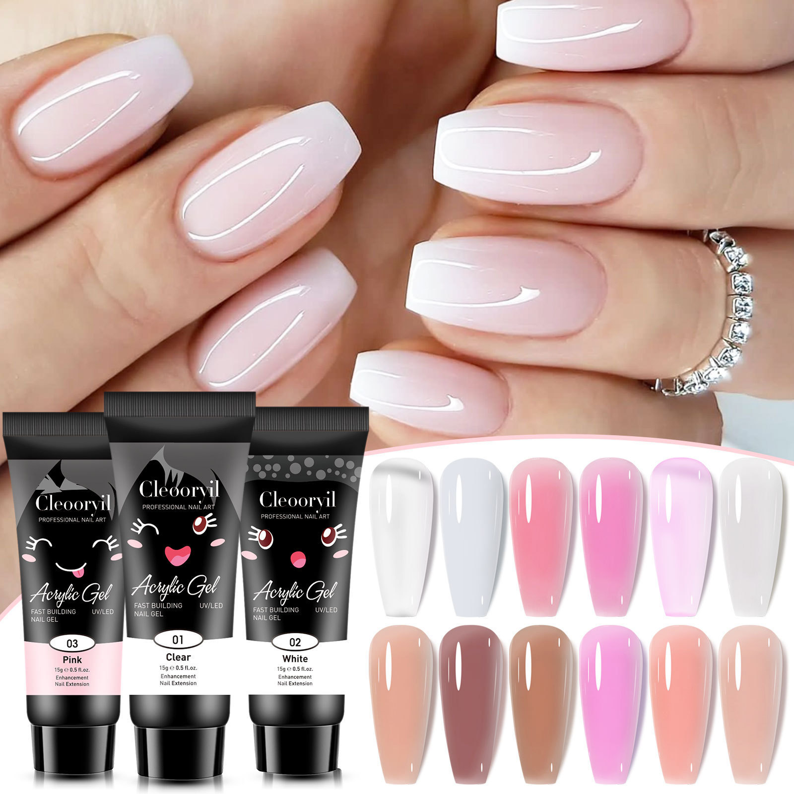 Poly Nail  Gel  15ML Extension Nail Acrylic Gel Nude 12Colors Wholesale  Solid Nail Extension Poly Acrylic Poly Gel