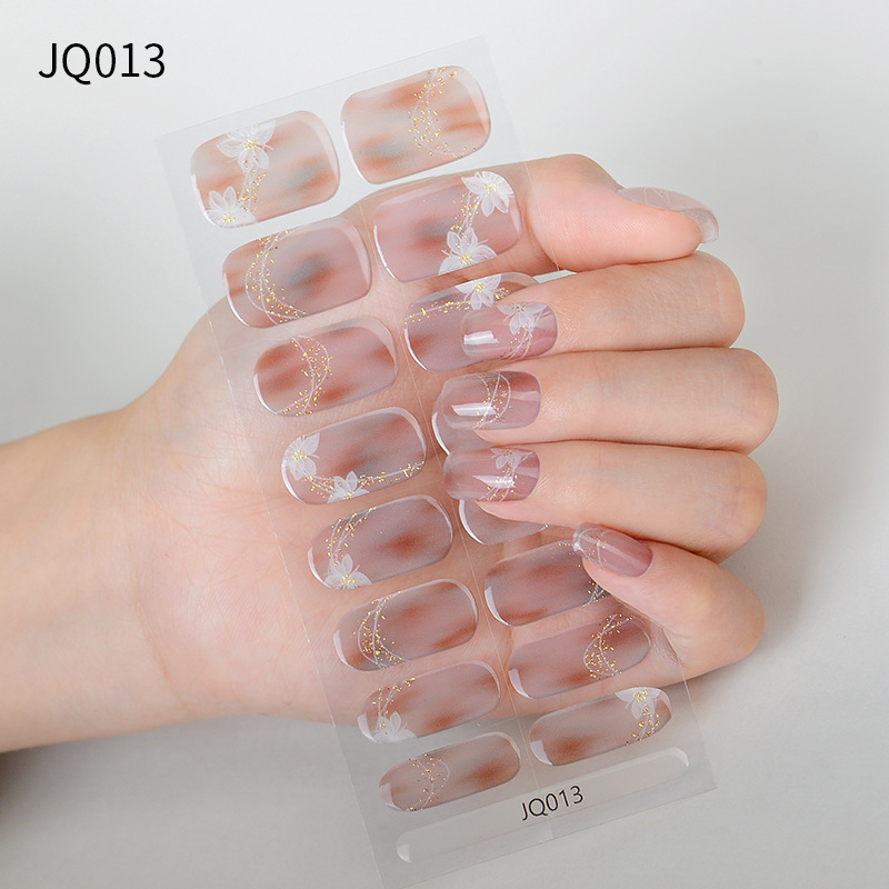 16Tips  Adhesive Long Lasting Full Cover UV Gel Polish Patch Gel Nail Wraps UV Lamp Need Semi-Cured Gel Nail Sticker Strip