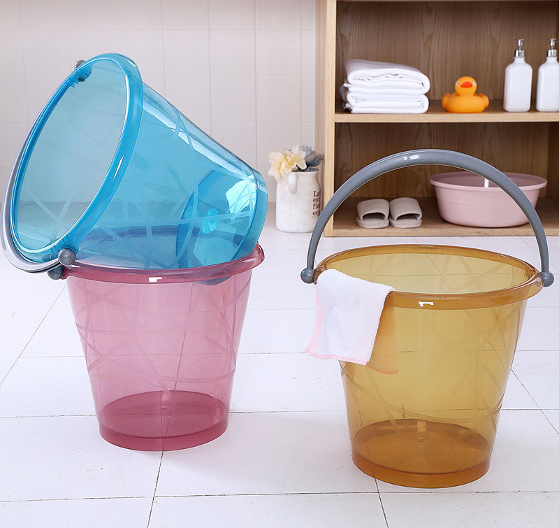 Household transparent plastic bath round pail bucket with handle