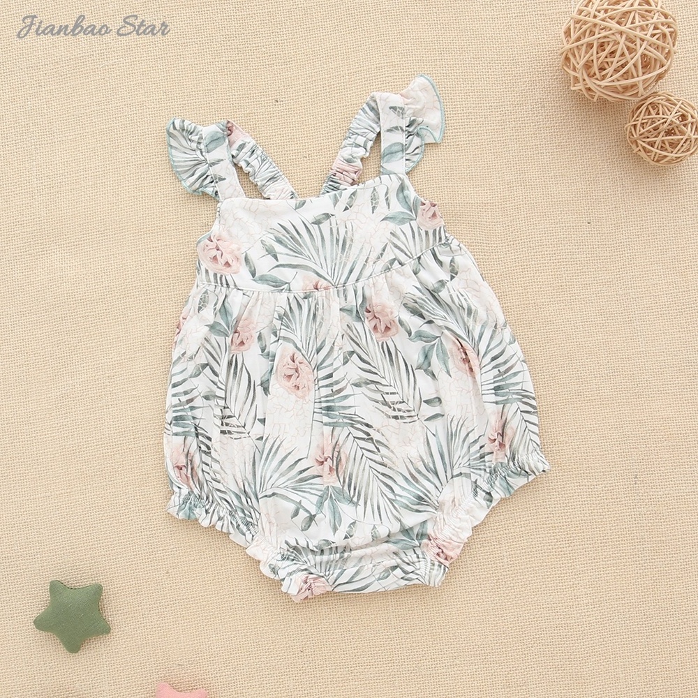 Hot Sale Baby Bubble Romper Bamboo Fabric Adorable Baby Bodysuit Custom Printing Ruffle Sleeveless Baby Girl Floral Romper