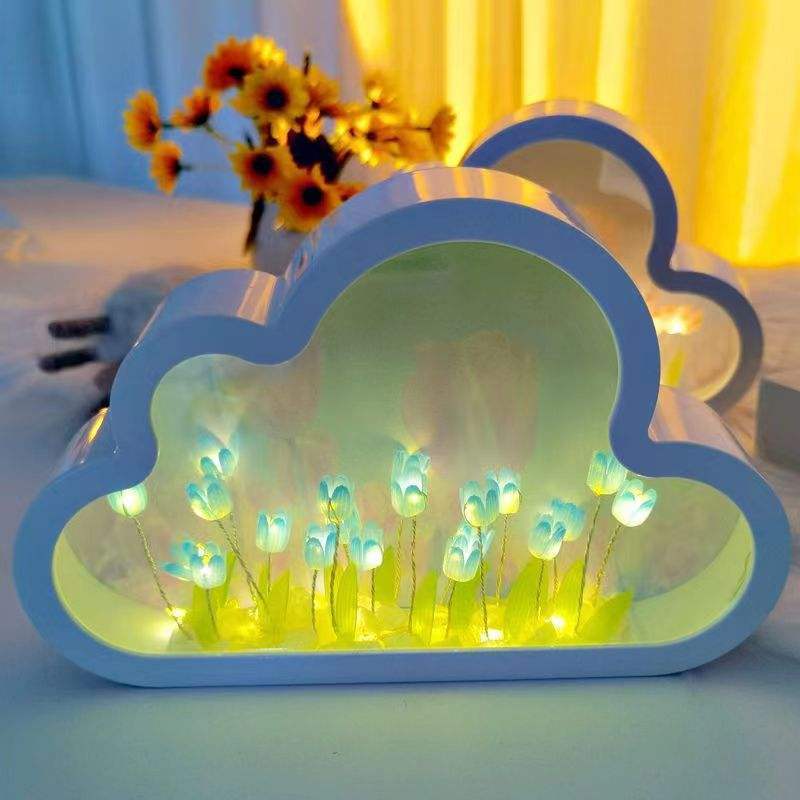 DIY Calentine's day Decorate Flower Wedding Artificial Small Night Light Cloud Led Tulip Mirror Lamp