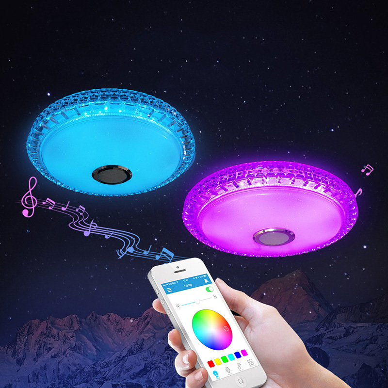 Modern Popular Crystal Edge Music Ceiling Lamp Colorful RGB Remote Control APP LED Music Ceiling Light Home Smart Light