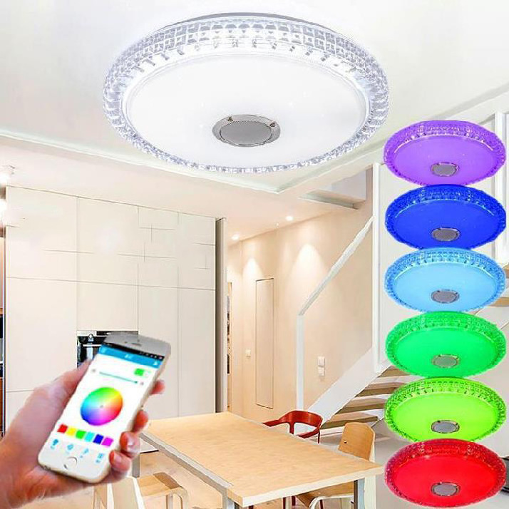 Modern Popular Crystal Edge Music Ceiling Lamp Colorful RGB Remote Control APP LED Music Ceiling Light Home Smart Light