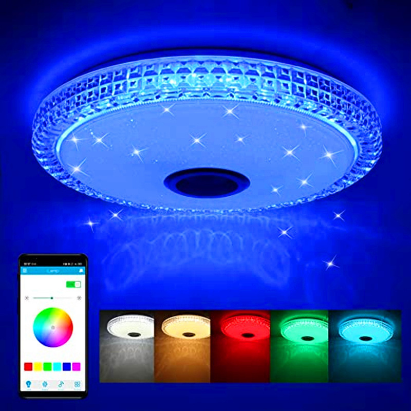 Modern Popular Crystal Edge Music Ceiling Lamp Colorful RGB Remote Control APP LED Music Ceiling Light Home Smart Light