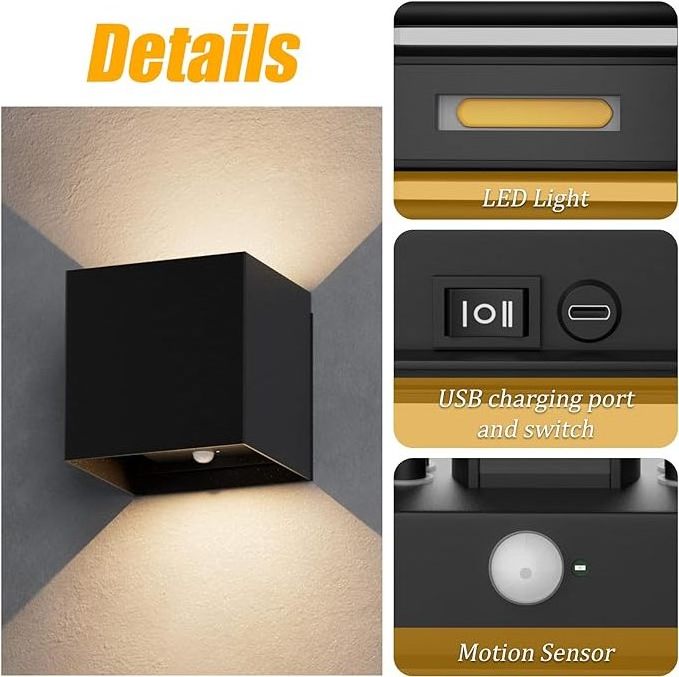 Modern Simplicity LED Wall Mount lamp Up Down Cube Outdoor Fixtures Decor Indoor Bedroom Rechargeable Sensor Battery  Wall Light