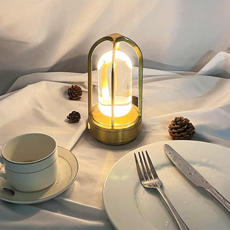 Modern Touch Night Light Outdoor Portable Luxury Crystal Lantern Rechargeable Cordless Battery  Table Led Lamp For Restaurant