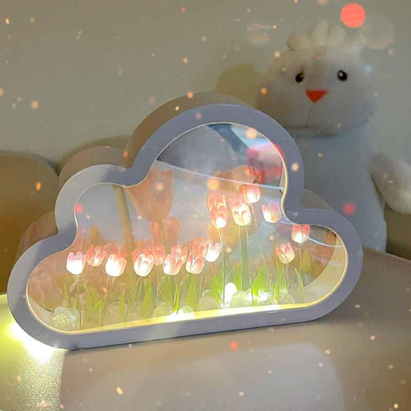 DIY Calentine's day Decorate Flower Wedding Artificial Small Night Light Cloud Led Tulip Mirror Lamp