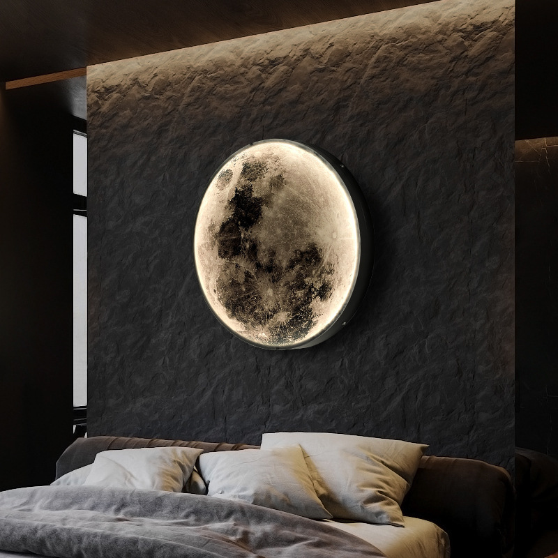 Dimmable Indoor Wall Mounted Ceiling Light Creative Bedside Round Decoration Modern Led Moon Wall Lamps