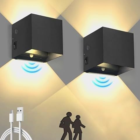 Modern Simplicity LED Wall Mount lamp Up Down Cube Outdoor Fixtures Decor Indoor Bedroom Rechargeable Sensor Battery  Wall Light