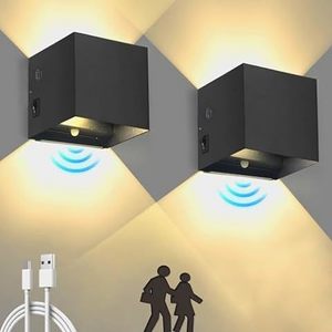 Modern Simplicity LED Wall Mount lamp Up Down Cube Outdoor Fixtures Decor Indoor Bedroom Rechargeable Sensor Battery  Wall Light