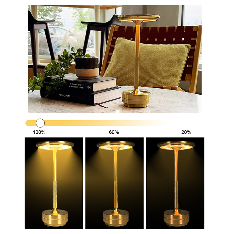 Metal USB Charging Touch Modern Luxury Gold Bedside Night Light Restaurant Cordless Battery Rechargeable Led Table Lamp