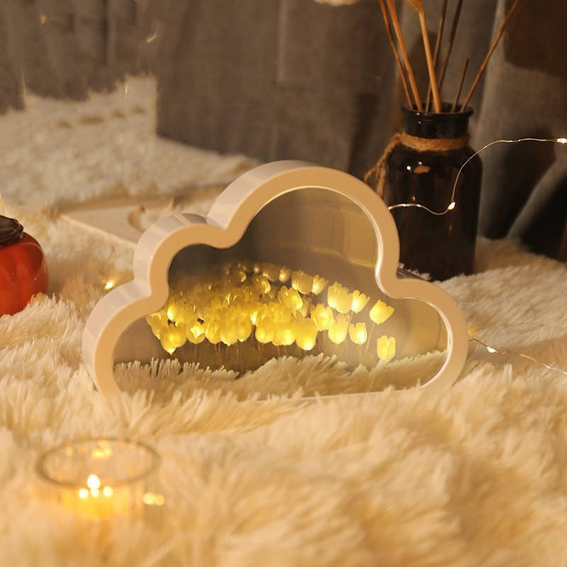 DIY Calentine's day Decorate Flower Wedding Artificial Small Night Light Cloud Led Tulip Mirror Lamp