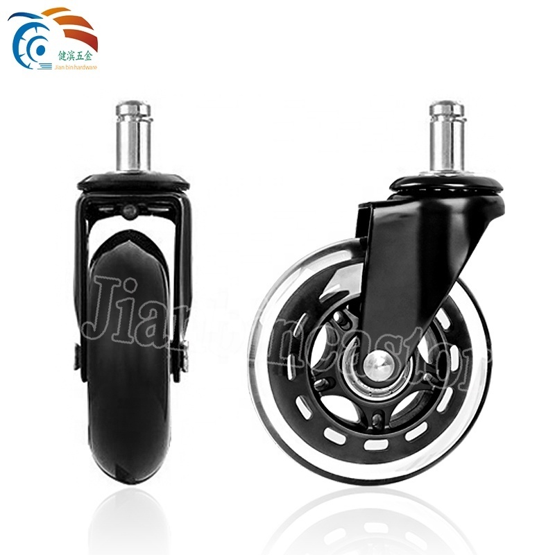 set of 5 PCS 3 inch Universal type Transparent Office Chair caster wheels 11*22 grip stem pu swivel office chair locking castor