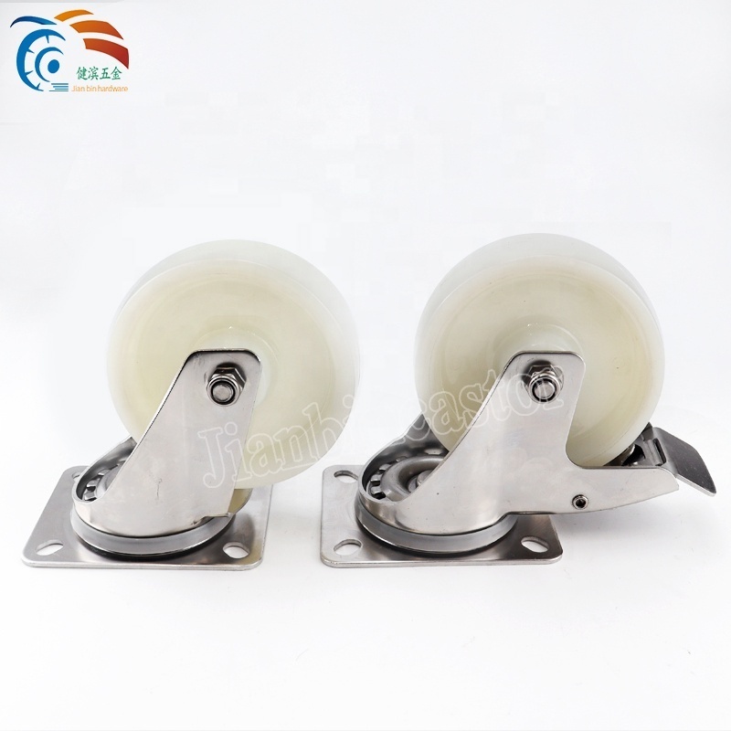 3 4 5 Inch Side Swivel Thread Brakes Trolley Cart Caster Wheels Stainless Steel PU Medium Duty Furniture Caster Wheel