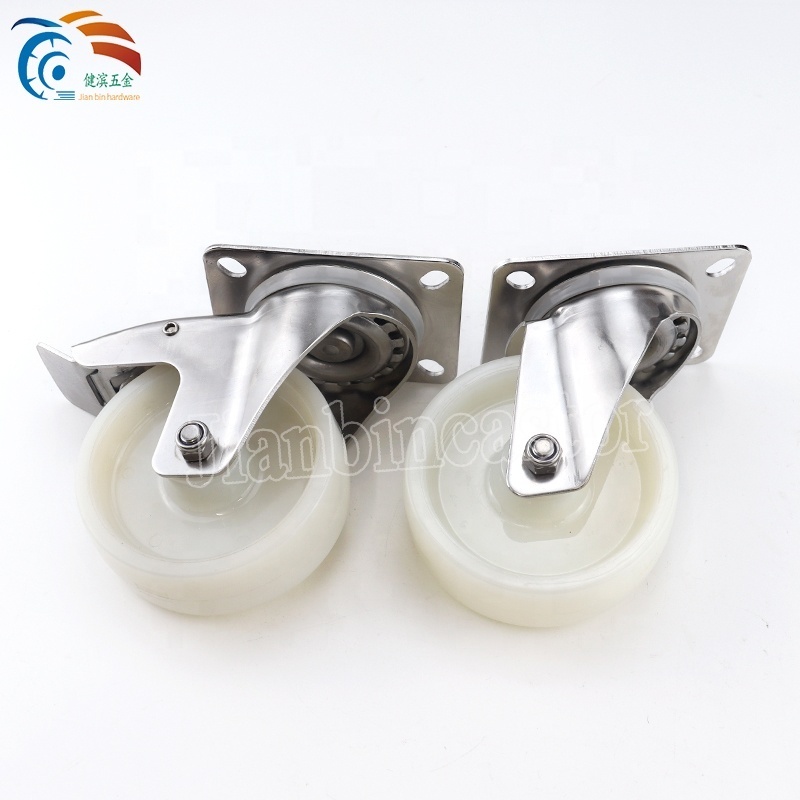 3 4 5 Inch Side Swivel Thread Brakes Trolley Cart Caster Wheels Stainless Steel PU Medium Duty Furniture Caster Wheel