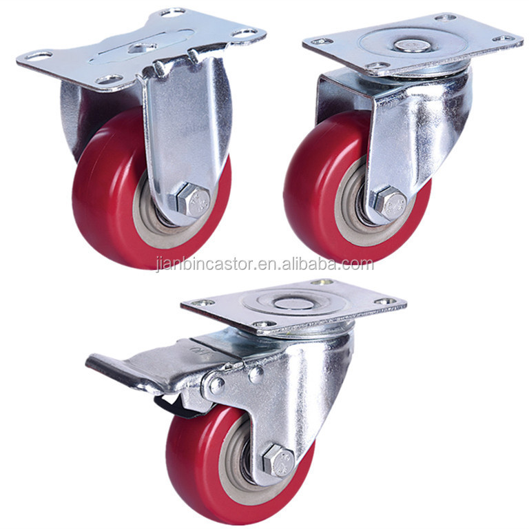 Universal Medium Duty 2.5 3 4 5 6 Inch Heavy Duty Red PVC Fixed Swivel Wheel Castors Industrial Brake