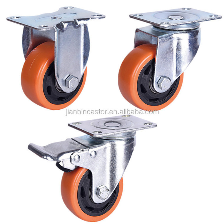 Universal Medium Duty 2.5 3 4 5 6 Inch Heavy Duty Red PVC Fixed Swivel Wheel Castors Industrial Brake