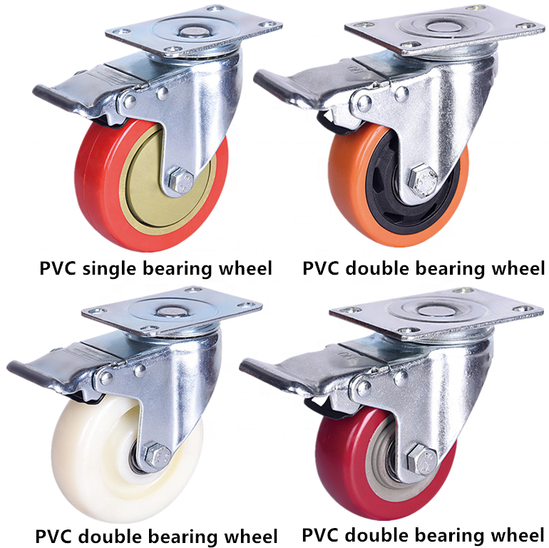 Universal Medium Duty 2.5 3 4 5 6 Inch Heavy Duty Red PVC Fixed Swivel Wheel Castors Industrial Brake