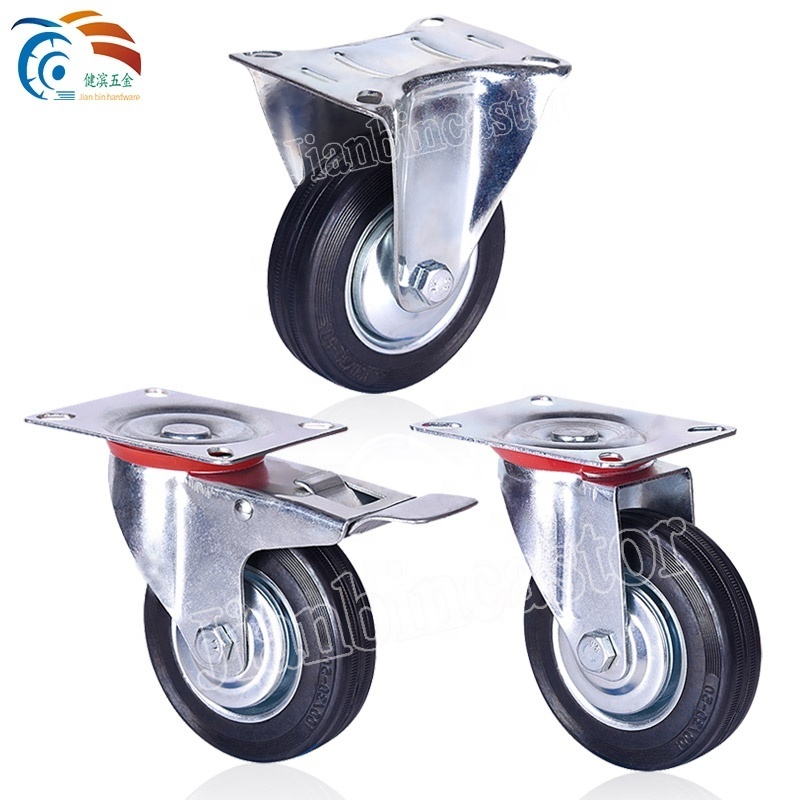 black rubber castor medium duty  industrial rubber swivel  caster wheels 8''  threaded stem casters