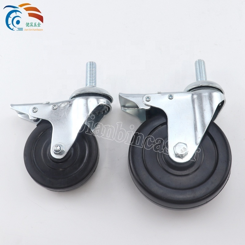 75mm Light Duty Black PU Wheels caster wheel screw 7 Full Brake Caster Wheel