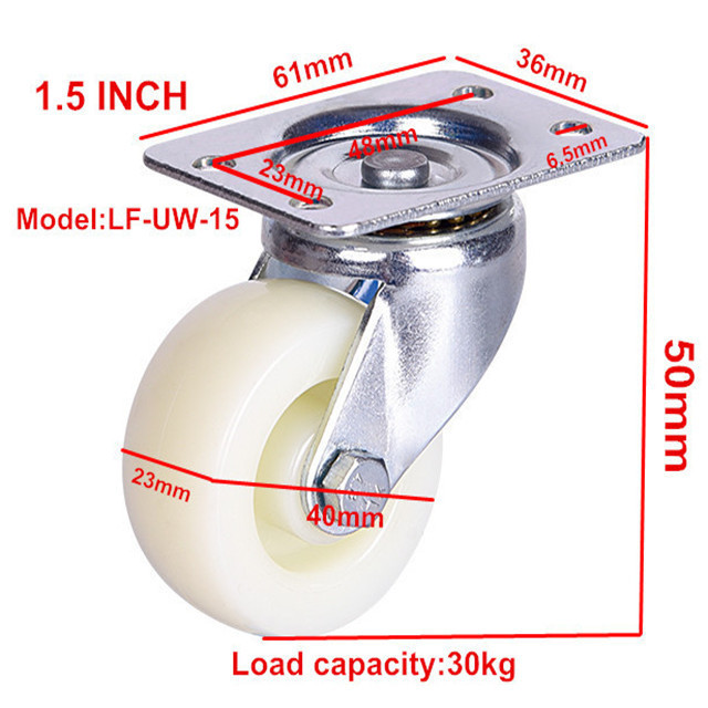 1.5inch light duty plastic  PP universal fat strong side mount  caster wheel with bearings , 2 inch swivel casters