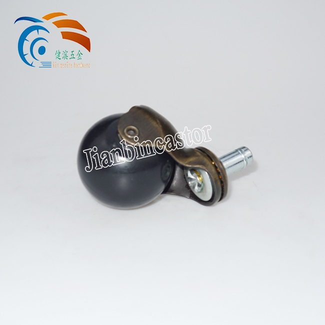 1.5inch PP/Rubber 11*12mm  threaded stem Swivel/With brake copper colored castor ball caster for furniture , Ball caster roller