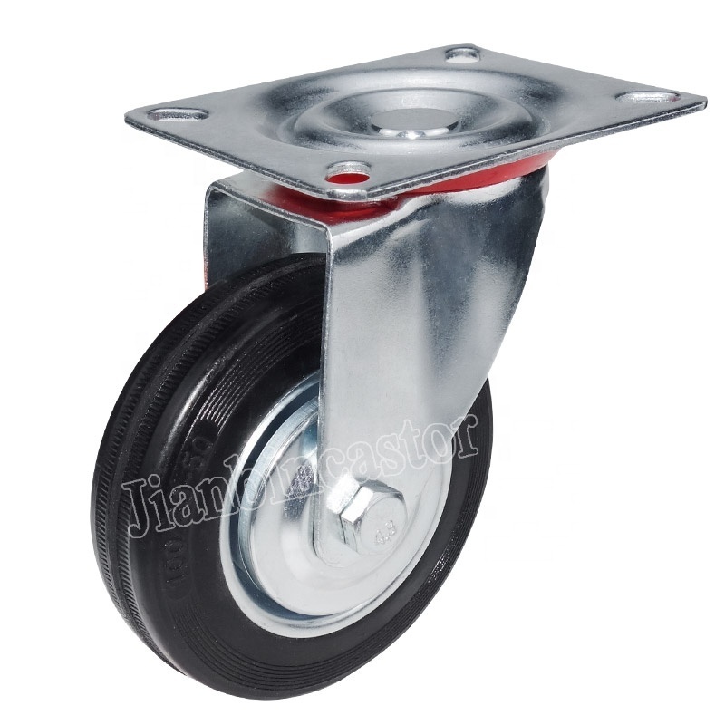 black rubber castor medium duty  industrial rubber swivel  caster wheels 8''  threaded stem casters