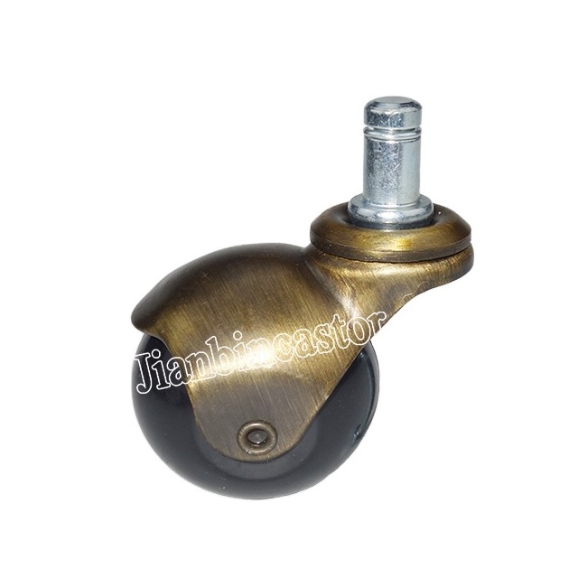 1.5inch PP/Rubber 11*12mm  threaded stem Swivel/With brake copper colored castor ball caster for furniture , Ball caster roller