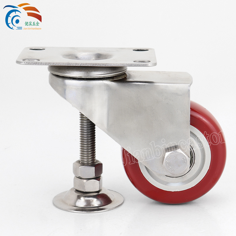 304 Stainless Steel Height Adjustable caster wheels 50mm rubber foot cup Medium heavy duty adjustable nylon caster