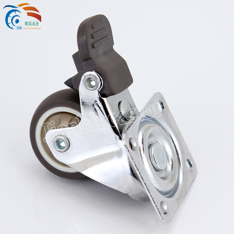 china 2inch furniture casters wheel TPR soft rubber silent caster with bearing for office chair caster rigid with brake